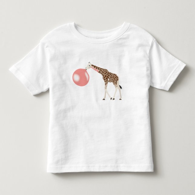 Bubble Gum Giraffe Blowing Bubble Toddler T-Shirt (Front)