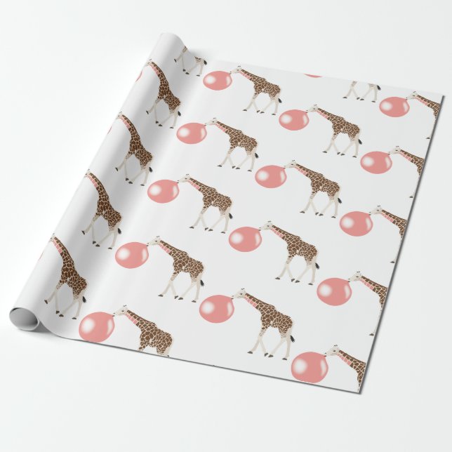 Bubble Gum Giraffe Blowing Bubble Wrapping Paper (Unrolled)
