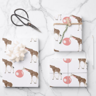 Bubble Gum Giraffe Blowing Bubble Wrapping Paper Sheet