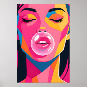 Bubble Gum Girl Pop Art Poster