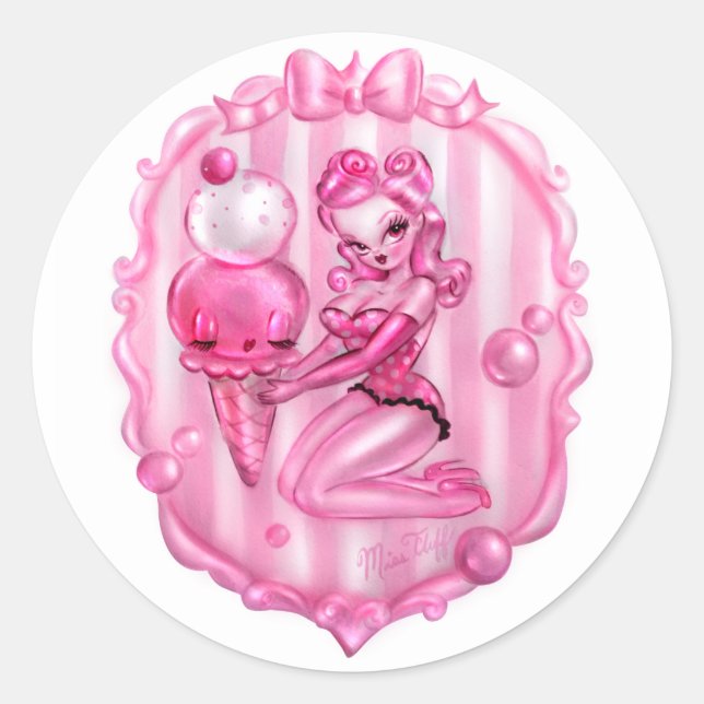 Bubble Gum Ice Cream Pin Up Classic Round Sticker (Front)