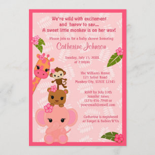 Bubble Gum Jungle Baby Shower Invitations GIRL