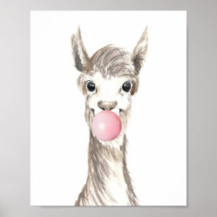 Bubble Gum Llama Alpaca Nursery Child Poster