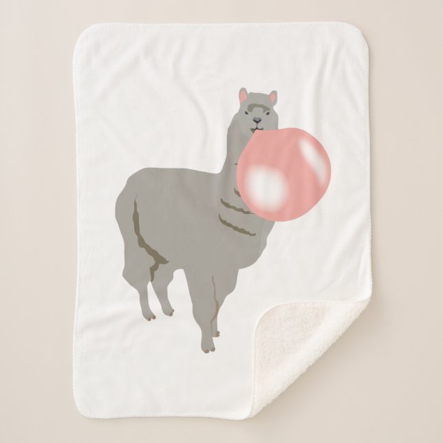 Bubble Gum Llama Blowing Bubble Sherpa Blanket (Front)