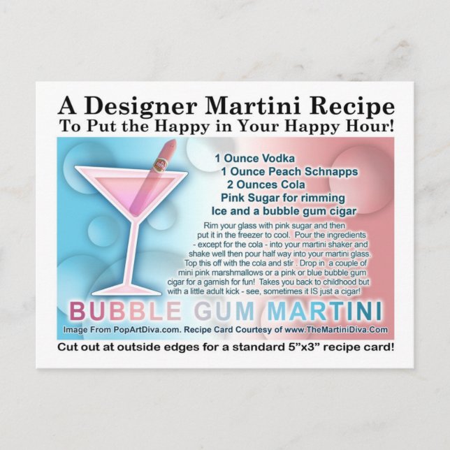 Bubble Gum Martini Opus One Recipe Card Postcard (Front)