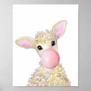 Bubble Gum Nursery Lamb Farm Baby Sheep Poster