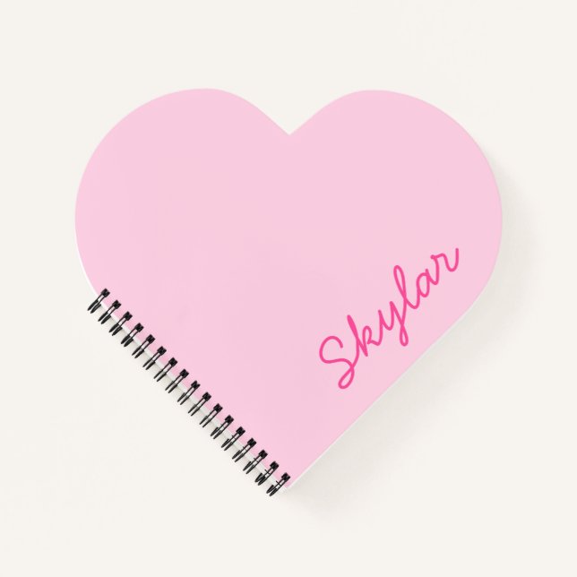 Bubble Gum Pink Hot Pink Custom Cursive Name Heart Notebook (Front)