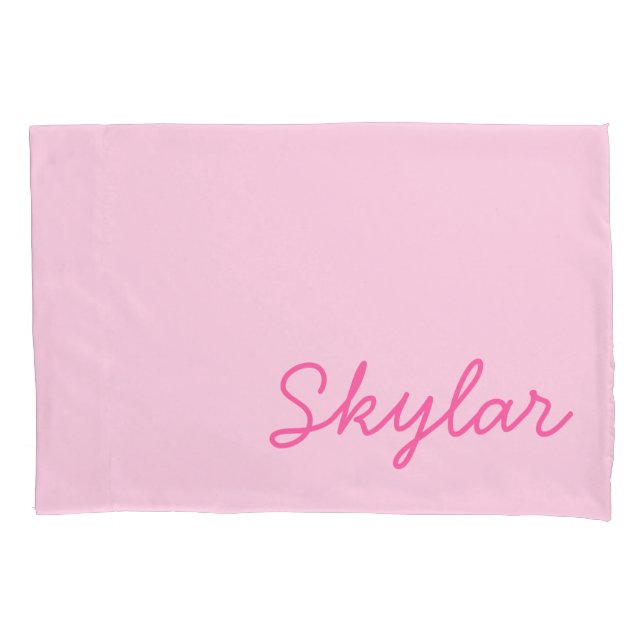 Bubble Gum Pink Hot Pink Custom Cursive Name Pillowcase (Front)