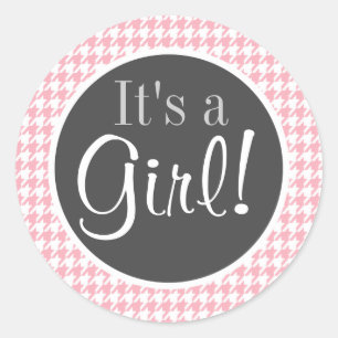 Bubble Gum Pink Houndstooth Classic Round Sticker