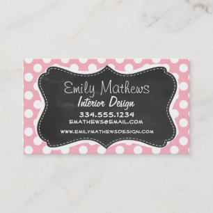 Bubble Gum Pink Polka Dots; Retro Chalkboard Business Card