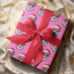 Bubble Gum Pink Santa Heart Sunglasses Wrapping Paper