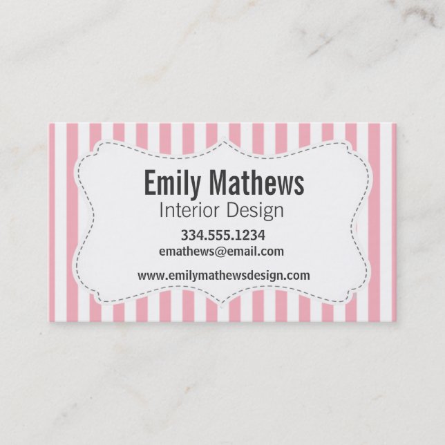 Bubble Gum Pink Stripes; Striped Business Card (Front)
