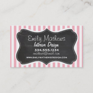 Bubble Gum Pink Stripes; Vintage Chalkboard look Business Card