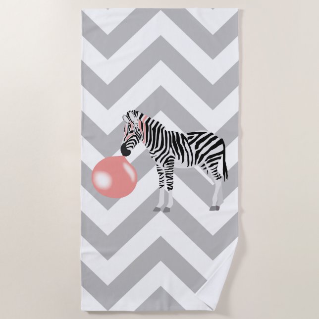 Bubble Gum Zebra Blowing Bubble Beach Towel (Front)