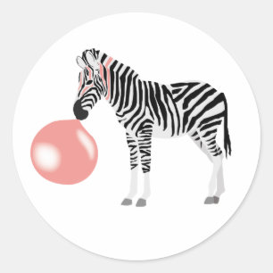 Bubble Gum Zebra Blowing Bubble Classic Round Sticker