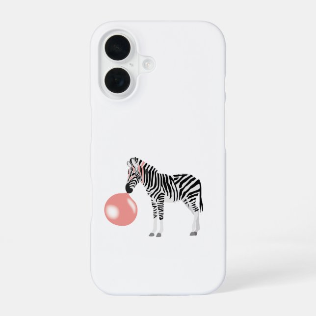 Bubble Gum Zebra Blowing Bubble iPhone 16 Case (Back)