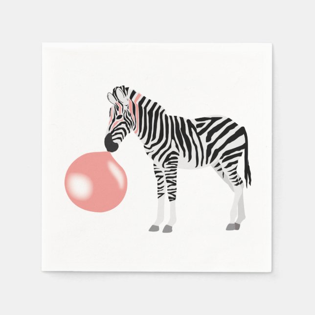 Bubble Gum Zebra Blowing Bubble Napkin (Front)