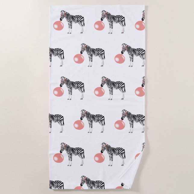 Bubble Gum Zebra Blowing Bubble Pattern Beach Towel (Front)
