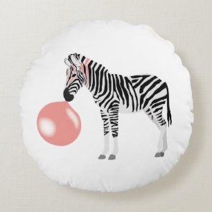 Bubble Gum Zebra Blowing Bubble Round Cushion