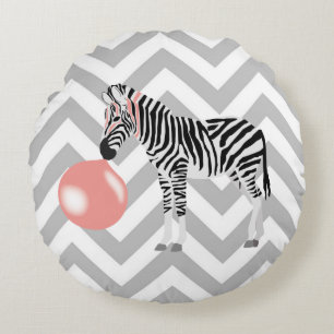 Bubble Gum Zebra Blowing Bubble Round Cushion