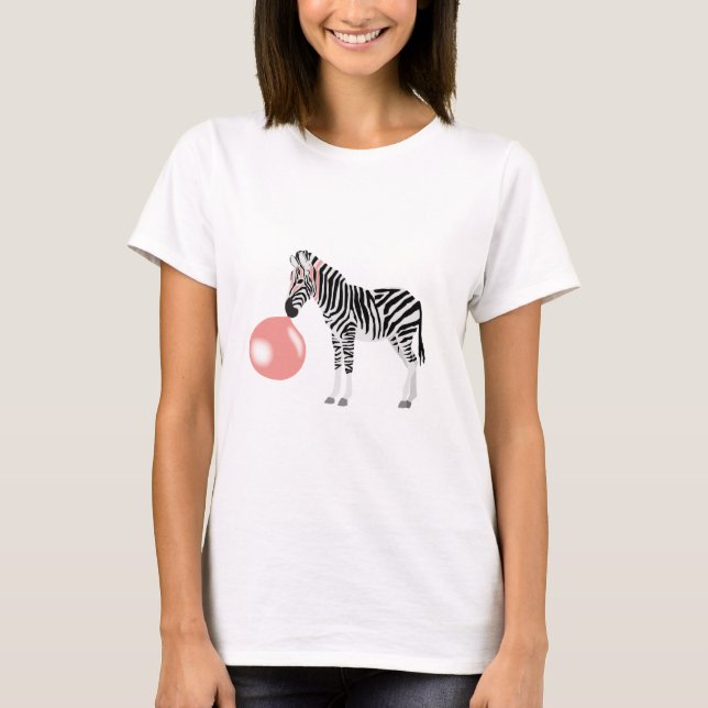 Bubble Gum Zebra Blowing Bubble T-Shirt (Front)