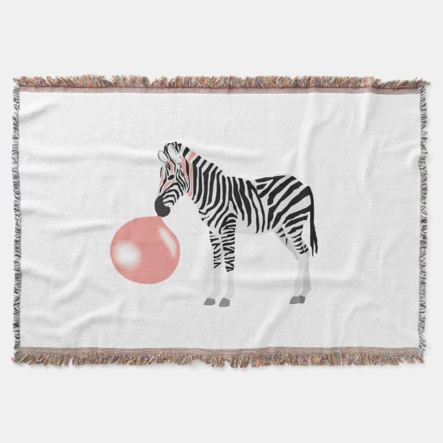 Bubble Gum Zebra Blowing Bubble Throw Blanket (Front)