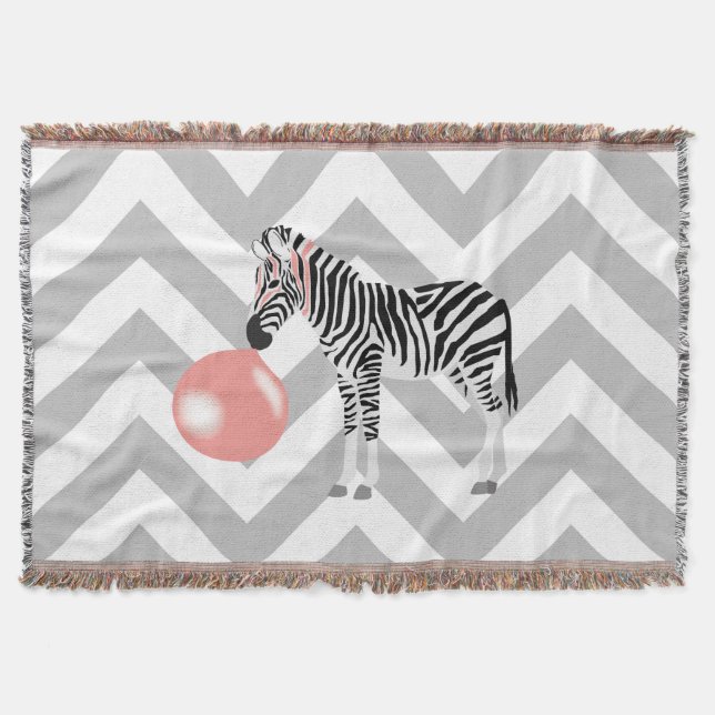 Bubble Gum Zebra Blowing Bubble Throw Blanket (Front)