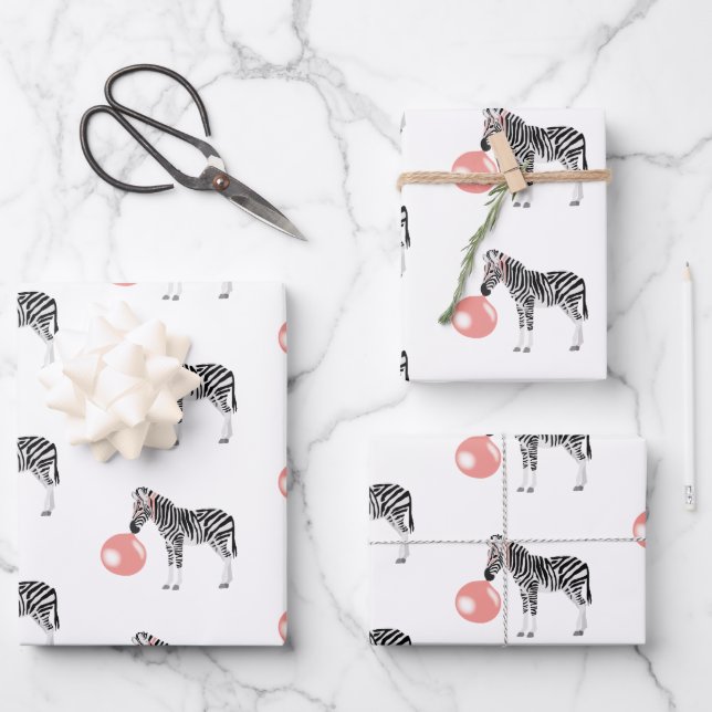 Bubble Gum Zebra Blowing Bubble Wrapping Paper Sheet (Front)