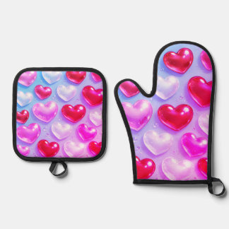 bubble heart oven mitt & pot holder set