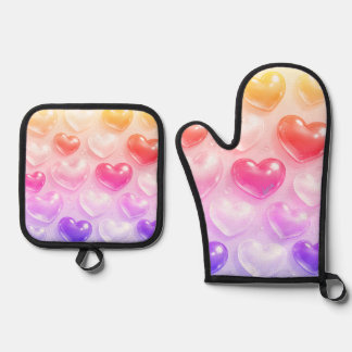 bubble heart oven mitt & pot holder set