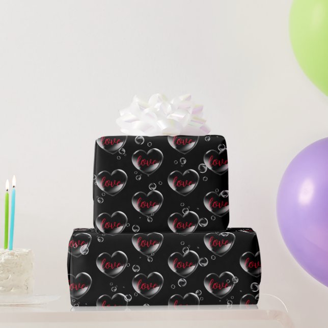 Bubble Heart with Love Text  Wrapping Paper (Party Gifts)