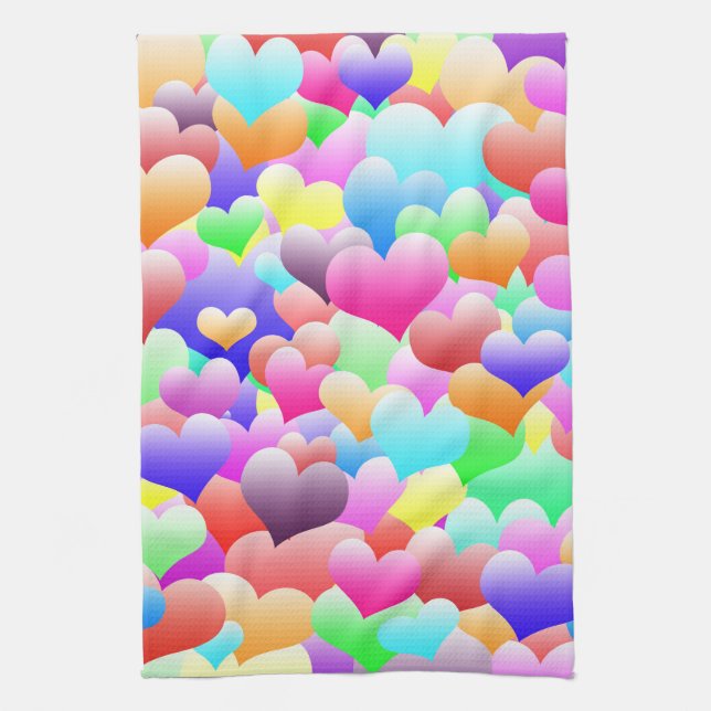 Bubble Hearts Dark Tea Towel (Vertical)