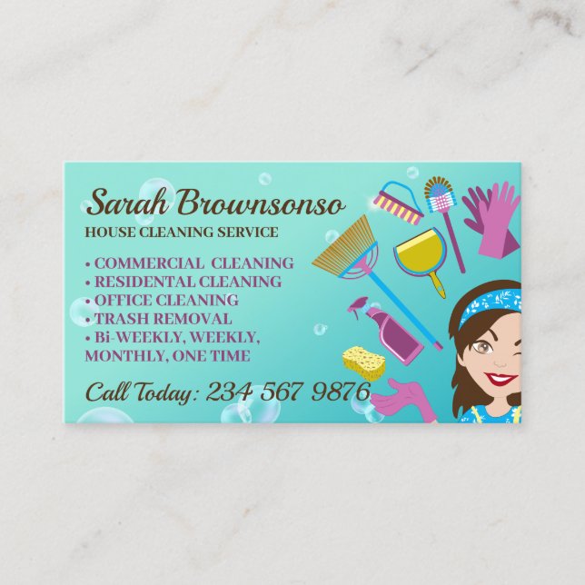 Bubble Janitorial House Cleaning Service Business Card (Front)