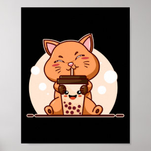 Bubble Kawaii Cat Drinking Boba Tea Poster