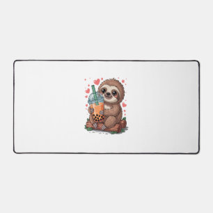 Bubble Kawaii Sloth Drinking Boba Tea T-Shirt Desk Mat
