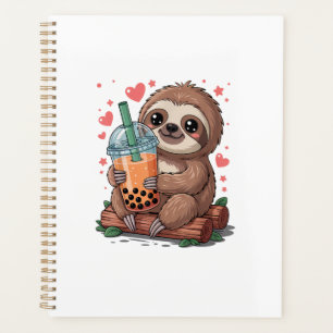 Bubble Kawaii Sloth Drinking Boba Tea T-Shirt Planner