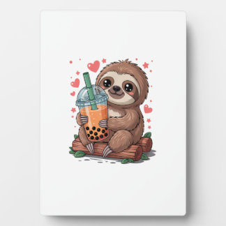 Bubble Kawaii Sloth Drinking Boba Tea T-Shirt Plaque