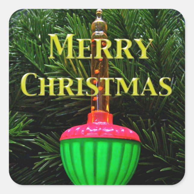 Bubble Light Merry Christmas Greeting Stickers (Front)