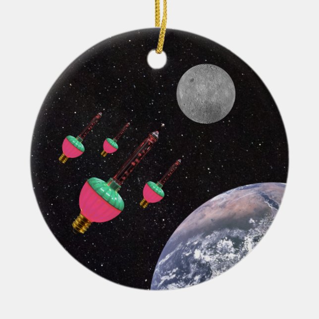 Bubble Lights in Space Ceramic Tree Decoration (Front)