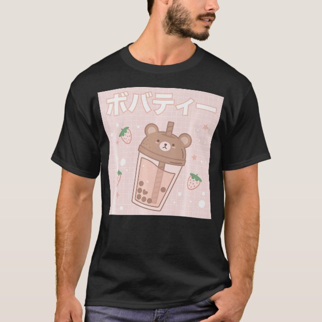 Bubble Milk Tea Boba Cute Bear Kawaii Aesthetic T-Shirt (Front)