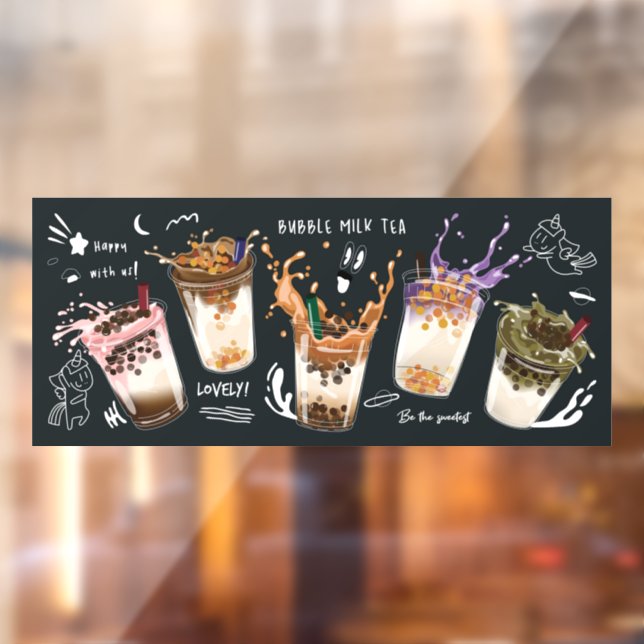 Bubble Milk Tea Pearl Milk Tea Boba Tea Window Cling (Sheet 2)
