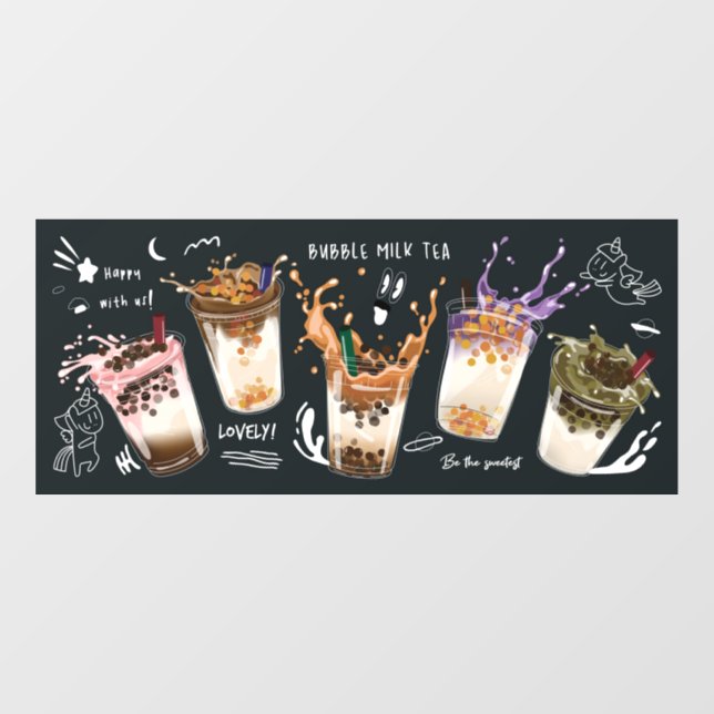 Bubble Milk Tea Pearl Milk Tea Boba Tea Window Cling (Sheet)