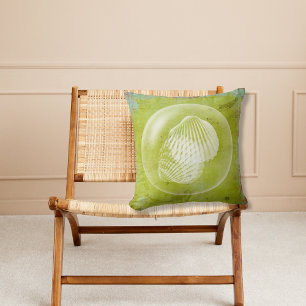Bubble Of Seashells Lime Green Grunge Throw Pillow