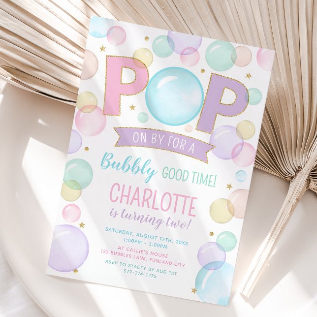 Bubble Party Birthday Invitation, Pop Party Girl Invitation (Bubble Party Birthday Invitation)