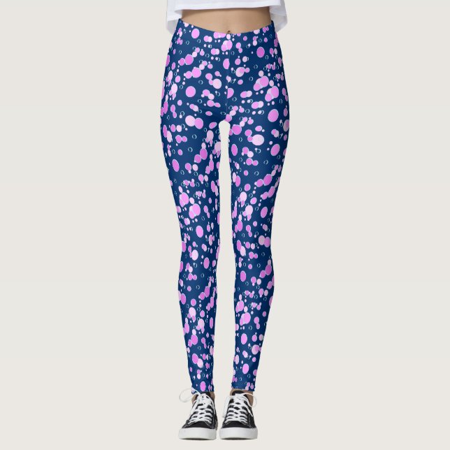 Bubble pattern C02 pink DBlue BG Leggings (Front)