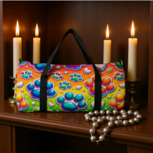 Bubble Paw Print Rainbow Travel  Duffle Bag