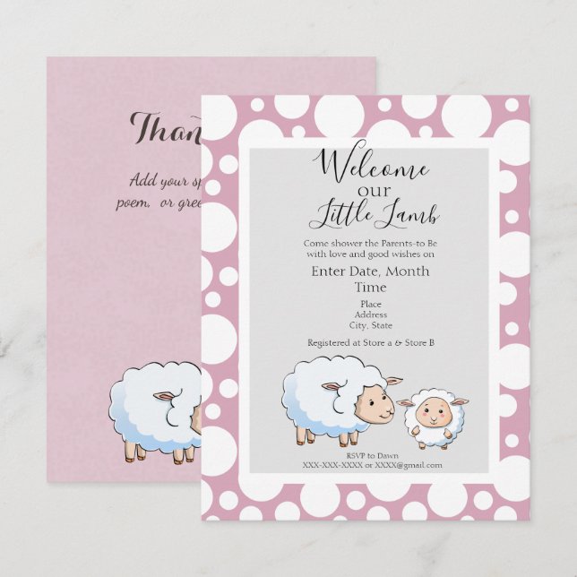 Bubble Pink, Grey Baby Girl Shower Supplies Invitation (Front/Back)