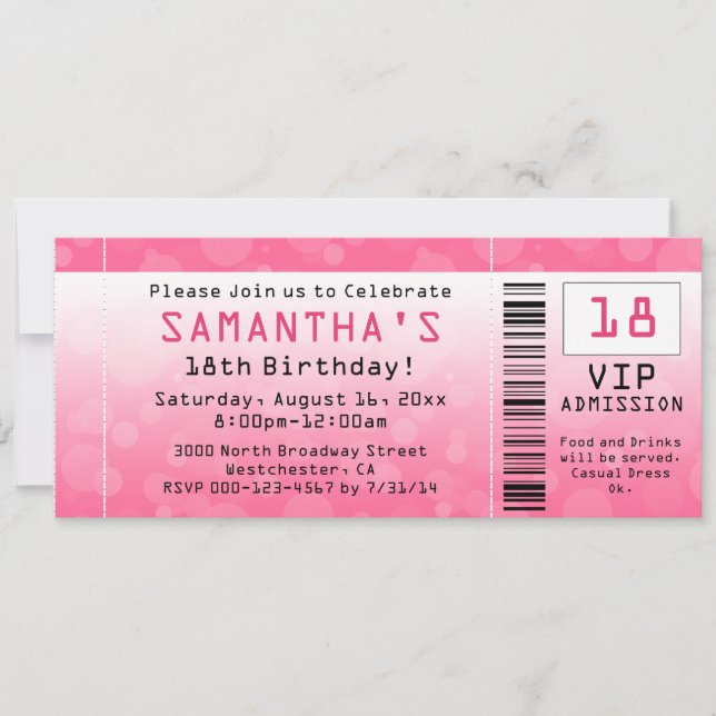 Bubble Pink Ticket Customisable Birthday Invitation (Front)