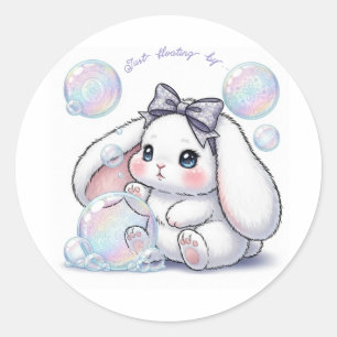 Bubble Play Bunny - Dreamy Soap Bubble Kawaii Art Classic Round Sticker