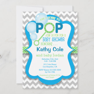 Bubble Pop Boy Baby Shower Blue & Green Invitation
